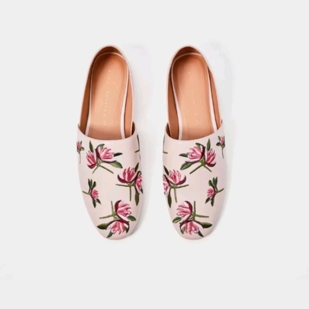 NWT Sold out Zara Floral Embroidered Pink Flats 38 - Picture 2 of 3